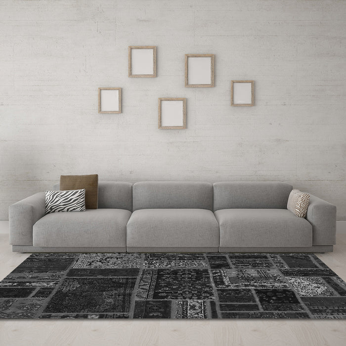 Machine Washable Oriental Gray Modern Rug in a Living Room,, wshabs5660gry