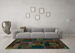 Machine Washable Oriental Turquoise Modern Area Rugs in a Living Room,, wshabs5661turq