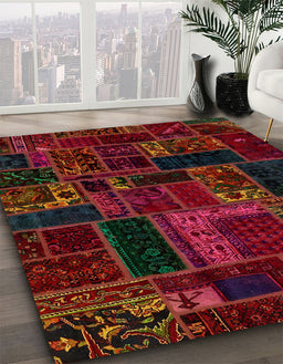 Abstract Red Brown Oriental Rug in Family Room, abs5661