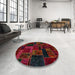 Round Abstract Red Brown Oriental Rug in a Office, abs5661