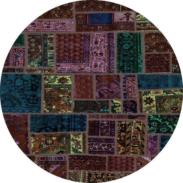 Round Machine Washable Oriental Light Blue Modern Rug, wshabs5661lblu