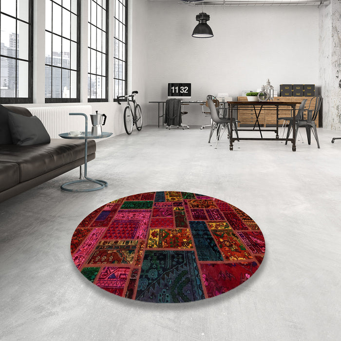 Round Machine Washable Abstract Red Brown Rug in a Office, wshabs5661