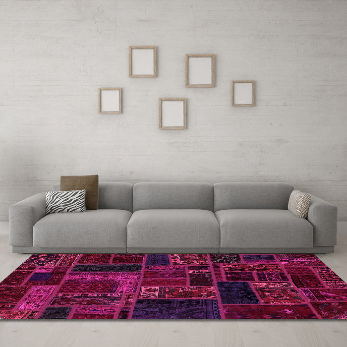 Machine Washable Oriental Pink Modern Rug in a Living Room, wshabs5661pnk