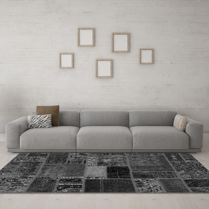Machine Washable Oriental Gray Modern Rug in a Living Room,, wshabs5662gry