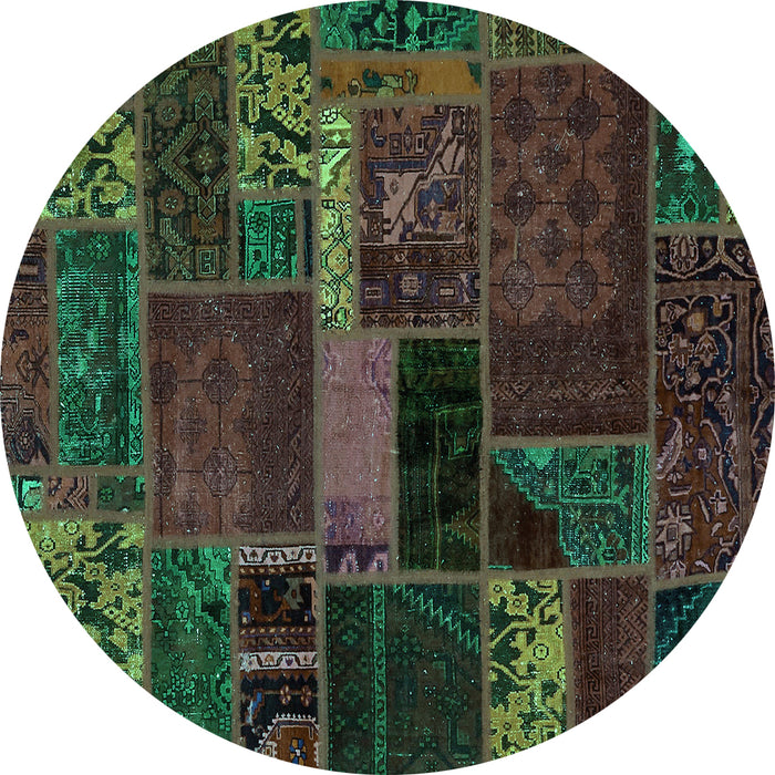 Round Machine Washable Oriental Turquoise Modern Area Rugs, wshabs5662turq
