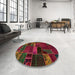 Round Machine Washable Abstract Saddle Brown Rug in a Office, wshabs5662