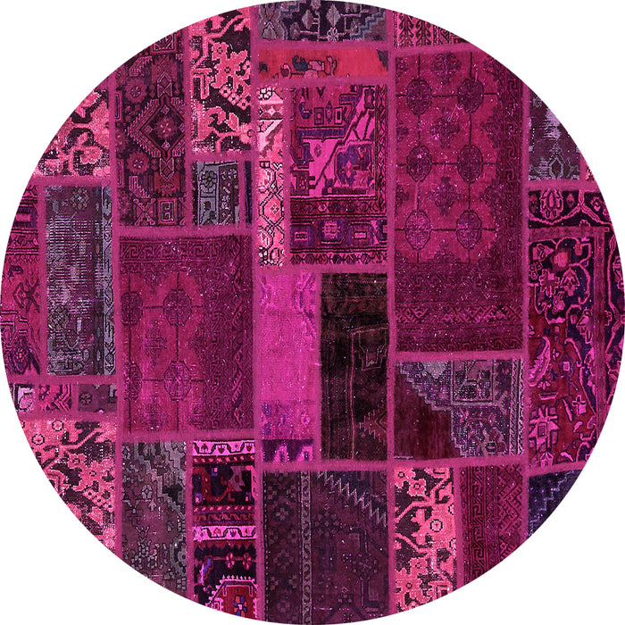 Round Machine Washable Oriental Pink Modern Rug, wshabs5662pnk