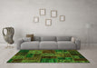 Machine Washable Oriental Green Modern Area Rugs in a Living Room,, wshabs5663grn