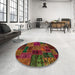 Round Abstract Saddle Brown Oriental Rug in a Office, abs5663