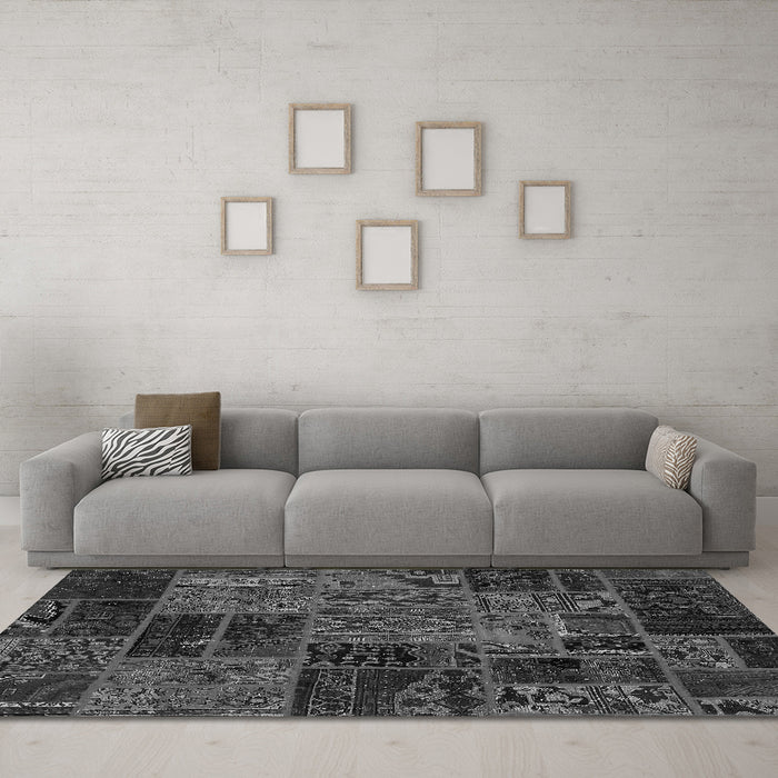 Machine Washable Oriental Gray Modern Rug in a Living Room,, wshabs5663gry