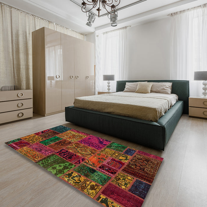 Abstract Saddle Brown Oriental Rug in a Bedroom, abs5663