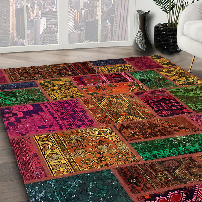 Abstract Saddle Brown Oriental Rug in Family Room, abs5663