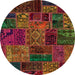 Round Abstract Saddle Brown Oriental Rug, abs5663