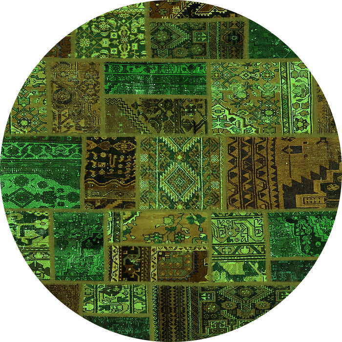 Round Machine Washable Oriental Green Modern Area Rugs, wshabs5663grn