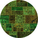 Round Machine Washable Oriental Green Modern Area Rugs, wshabs5663grn