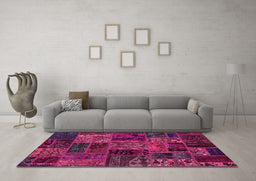 Machine Washable Oriental Pink Modern Rug in a Living Room, wshabs5663pnk