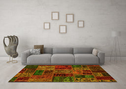 Machine Washable Oriental Yellow Modern Rug in a Living Room, wshabs5663yw