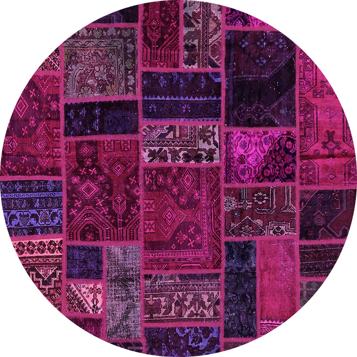 Round Machine Washable Oriental Pink Modern Rug, wshabs5664pnk