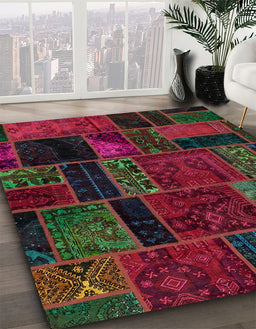 Abstract Dark Brown Oriental Rug in Family Room, abs5664