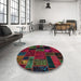 Round Abstract Dark Brown Oriental Rug in a Office, abs5664