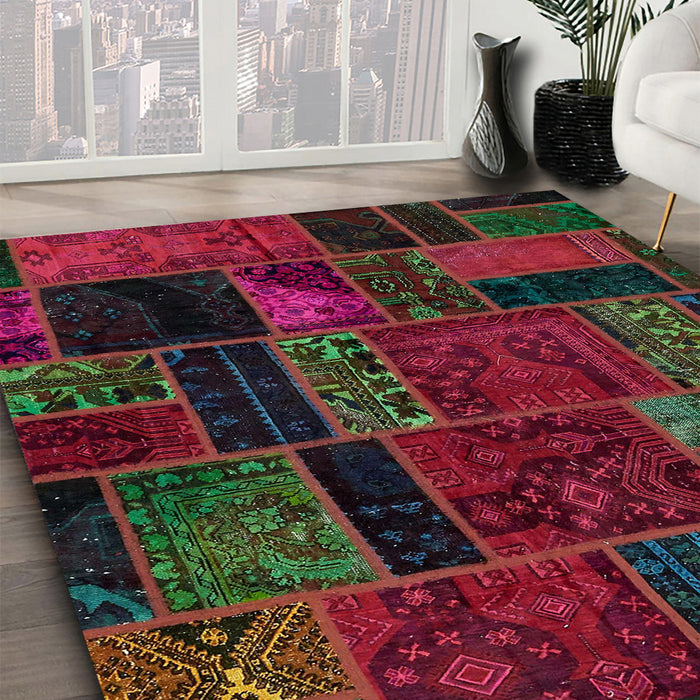 Abstract Dark Brown Oriental Rug in Family Room, abs5664