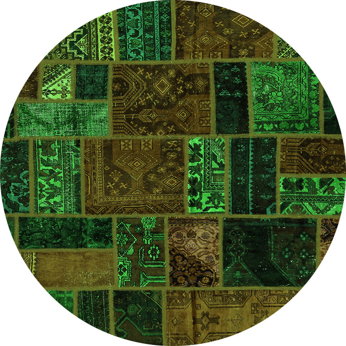Round Machine Washable Oriental Green Modern Area Rugs, wshabs5664grn