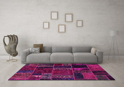 Machine Washable Oriental Pink Modern Rug in a Living Room, wshabs5664pnk