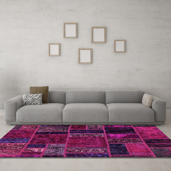 Machine Washable Oriental Pink Modern Rug in a Living Room, wshabs5664pnk