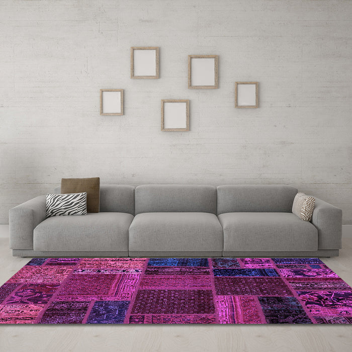 Machine Washable Oriental Purple Modern Area Rugs in a Living Room, wshabs5665pur