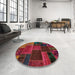 Round Abstract Cranberry Red Oriental Rug in a Office, abs5665