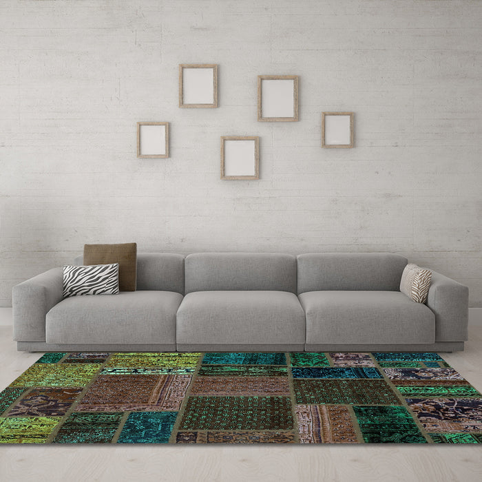 Machine Washable Oriental Turquoise Modern Area Rugs in a Living Room,, wshabs5665turq