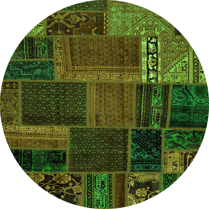 Round Machine Washable Oriental Green Modern Area Rugs, wshabs5665grn