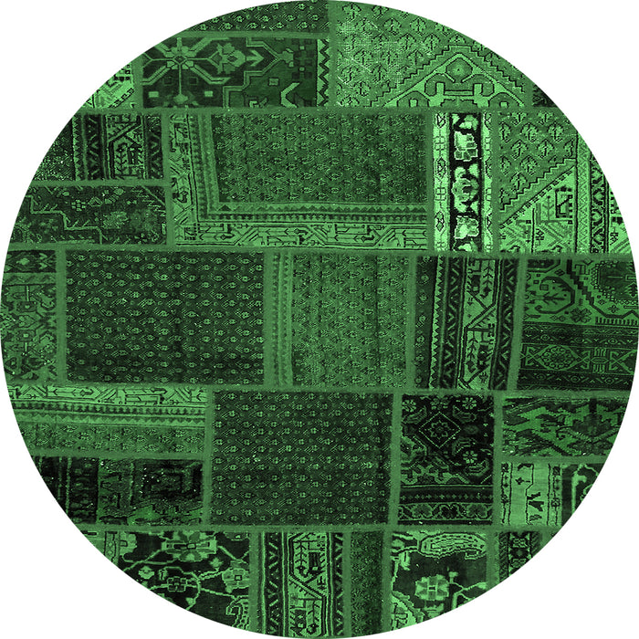 Round Machine Washable Oriental Emerald Green Modern Area Rugs, wshabs5665emgrn