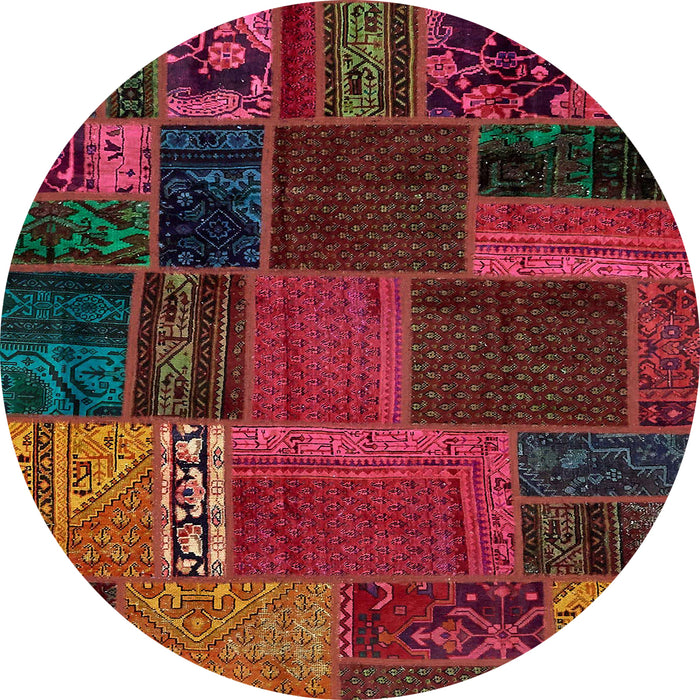 Round Abstract Cranberry Red Oriental Rug, abs5665