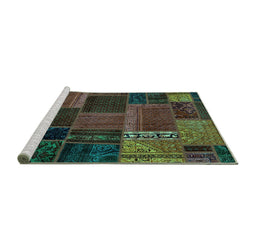 Sideview of Machine Washable Oriental Turquoise Modern Area Rugs, wshabs5665turq