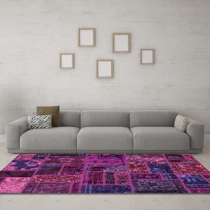 Machine Washable Oriental Purple Modern Area Rugs in a Living Room, wshabs5666pur
