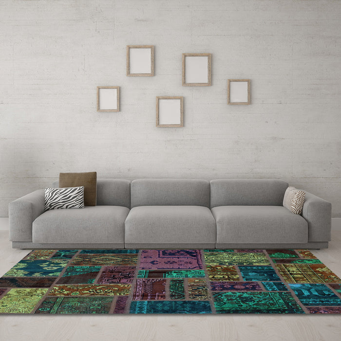 Machine Washable Oriental Light Blue Modern Rug in a Living Room, wshabs5666lblu