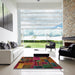 Square Machine Washable Abstract Red Brown Rug in a Living Room, wshabs5666