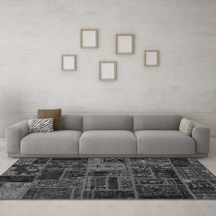 Machine Washable Oriental Gray Modern Rug in a Living Room,, wshabs5666gry