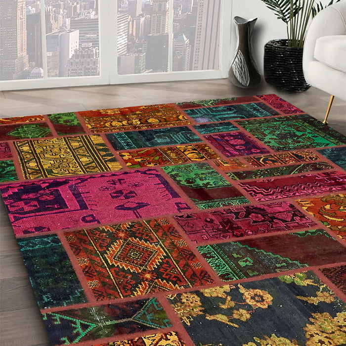 Abstract Reddish Brown Oriental Rug in Family Room, abs5666