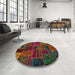 Round Machine Washable Abstract Red Brown Rug in a Office, wshabs5666