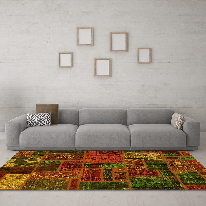 Machine Washable Oriental Yellow Modern Rug in a Living Room, wshabs5666yw