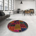 Round Abstract Burgundy Red Oriental Rug in a Office, abs5667