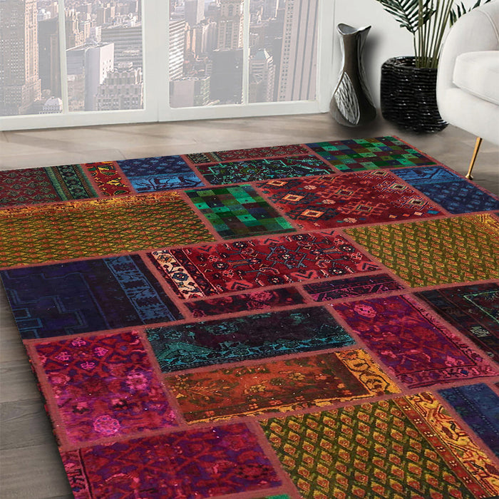 Machine Washable Abstract Burgundy Red Rug in a Family Room, wshabs5667