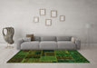 Machine Washable Oriental Green Modern Area Rugs in a Living Room,, wshabs5667grn