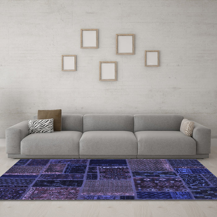 Machine Washable Oriental Blue Modern Rug in a Living Room, wshabs5667blu