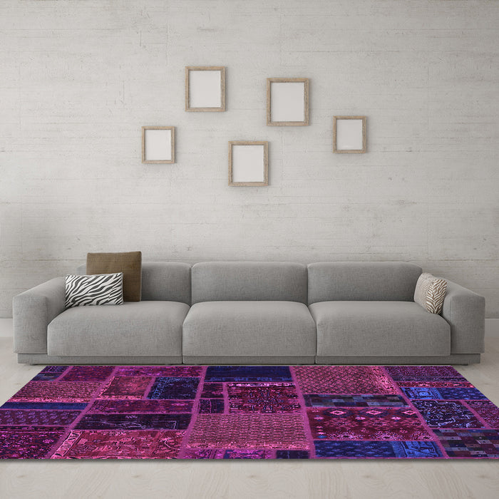 Machine Washable Oriental Purple Modern Area Rugs in a Living Room, wshabs5667pur