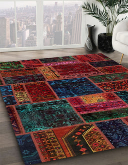 Abstract Reddish Brown Oriental Rug in Family Room, abs5668