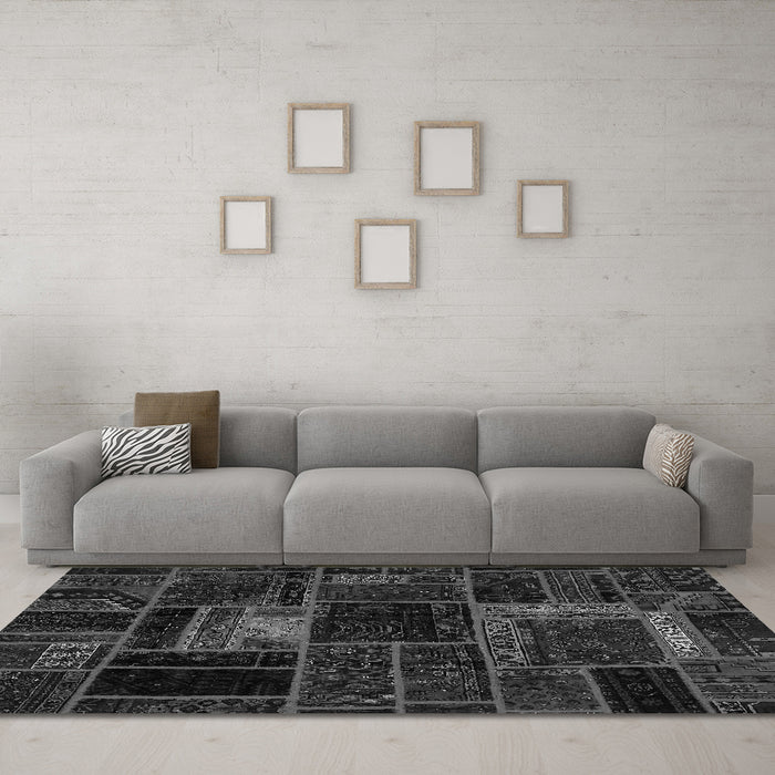 Machine Washable Oriental Gray Modern Rug in a Living Room,, wshabs5668gry