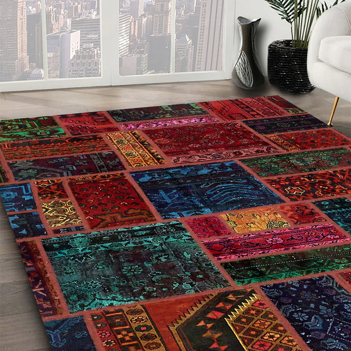 Abstract Reddish Brown Oriental Rug in Family Room, abs5668